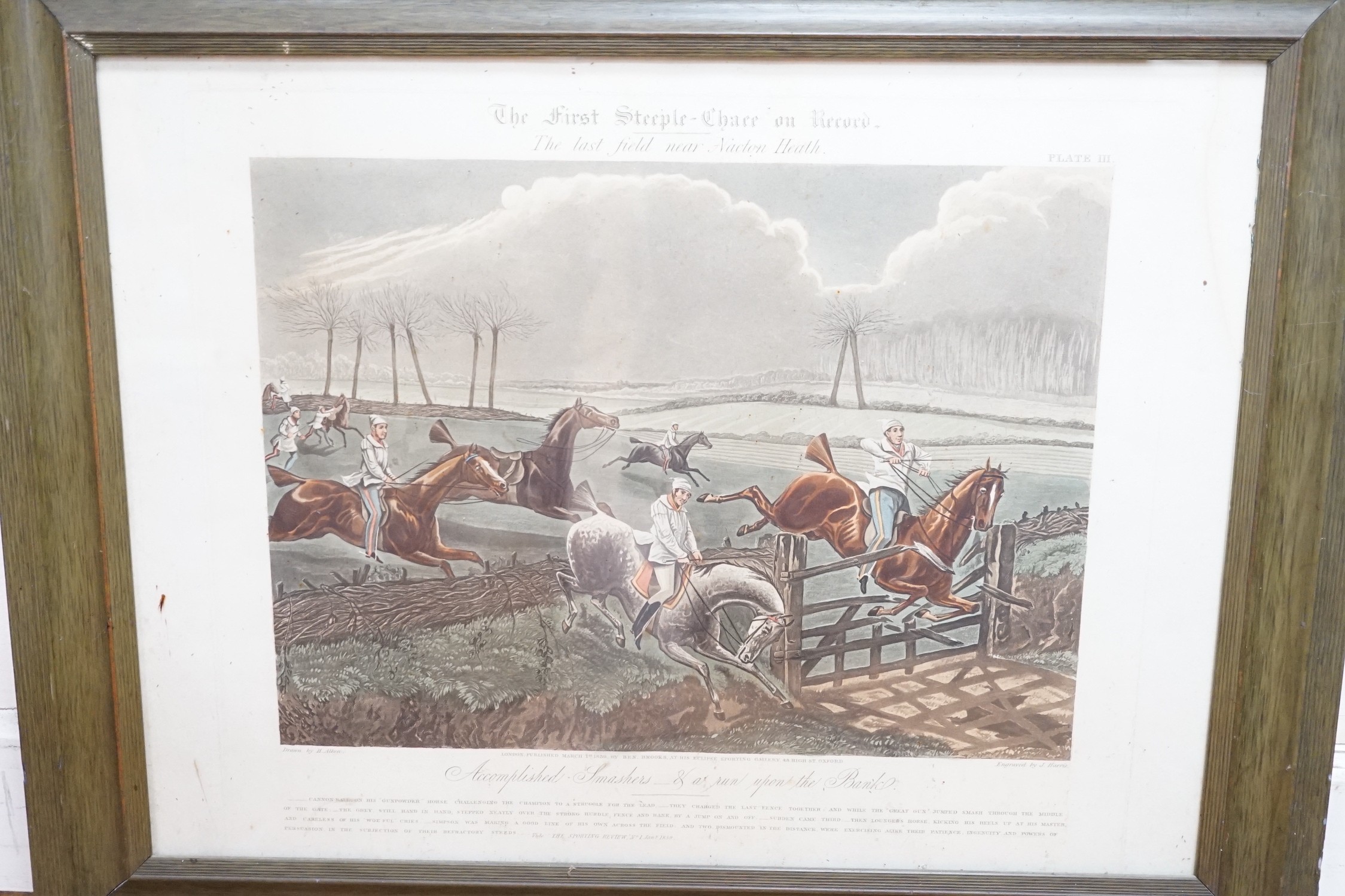 Harris after Alken, set of four coloured aquatints, 'The First Steeplechase on Record', overall 39 x 46cm